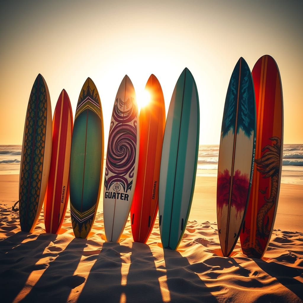 Vibrant Surfboards in Hyperrealistic Style