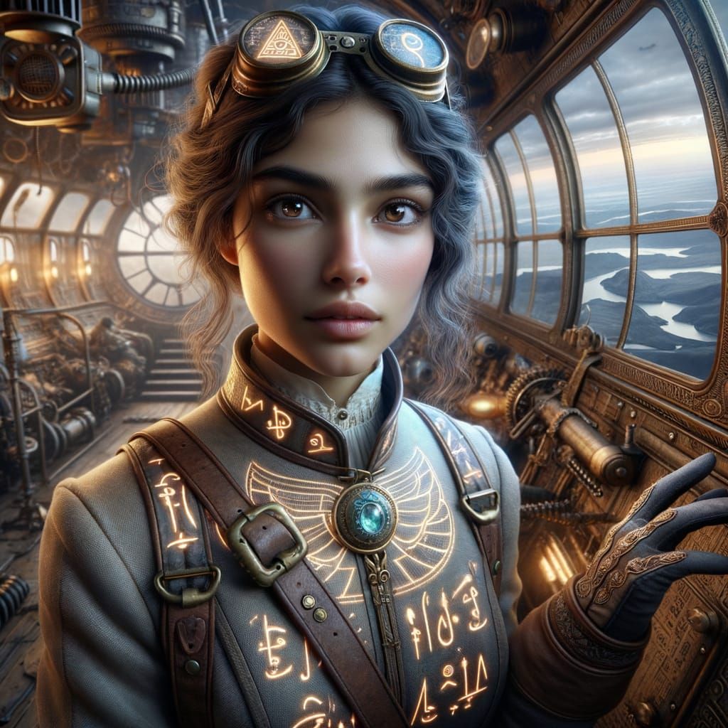 Steampunk Mechanic Portrait with Glowing Runes