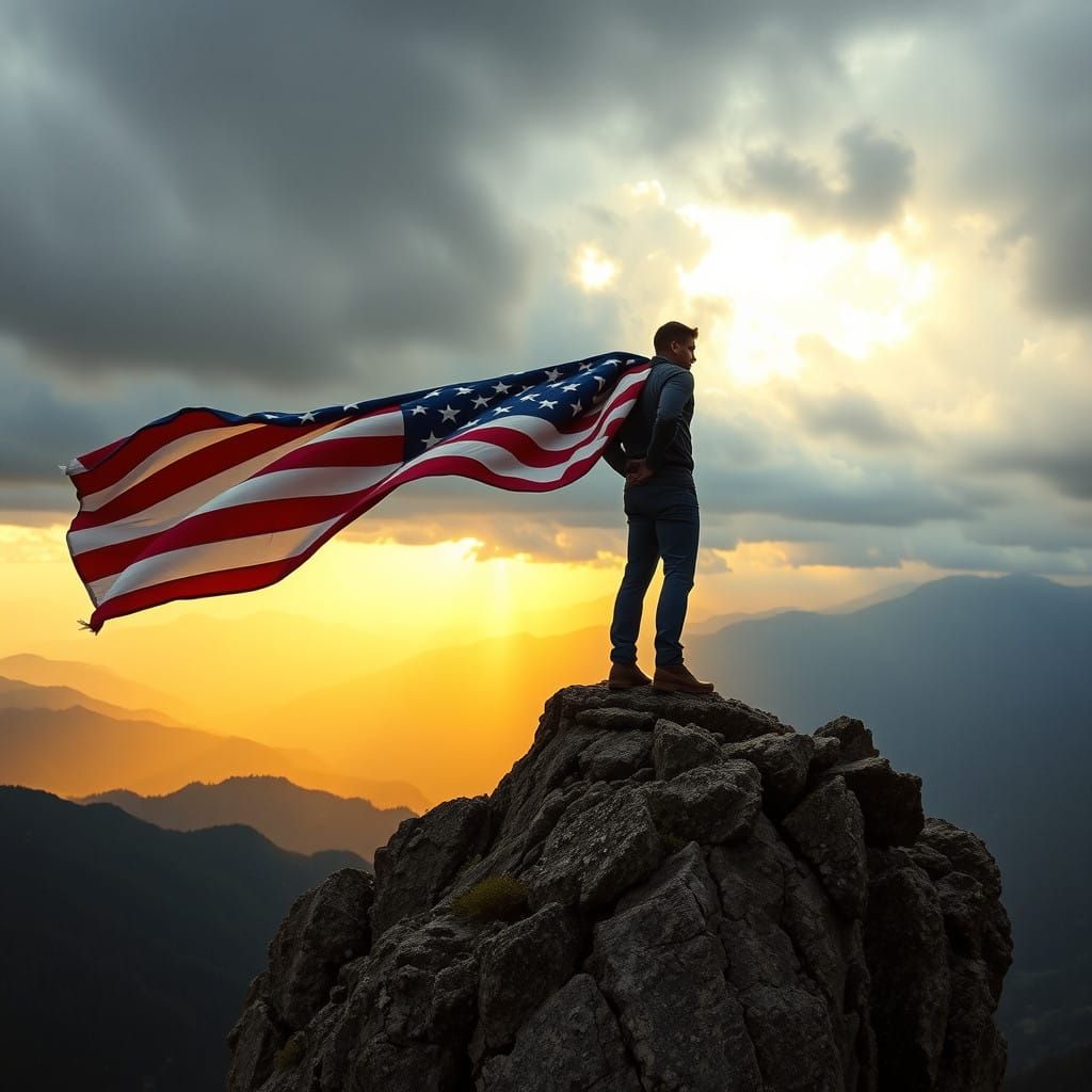Heroic American Patriot Stands Tall Amidst Turbulent Stormy...