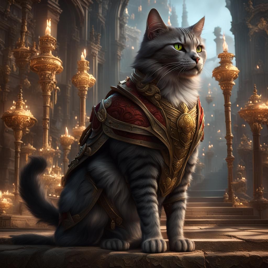 Elegant Cat: Dark Fantasy Art in Purple and Yellow