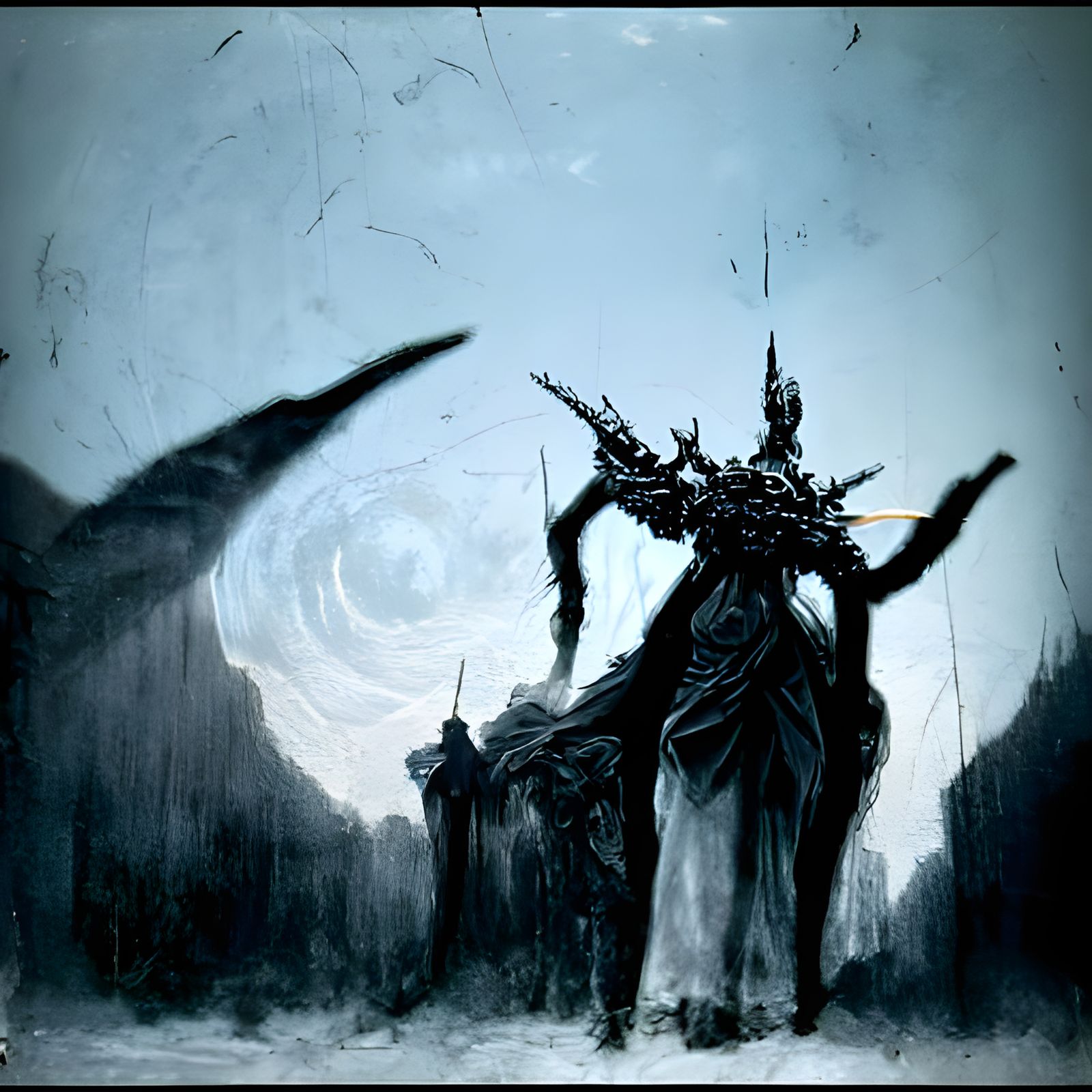 Horrific Dark Sun Gwyndolin in Engraving Style