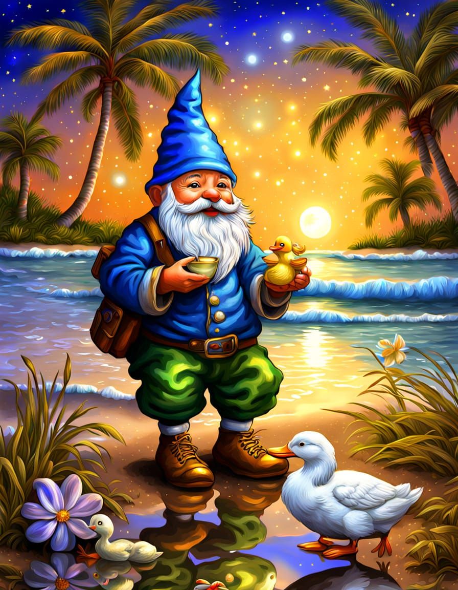 Garden Gnome in a Beach Holiday Wonderland