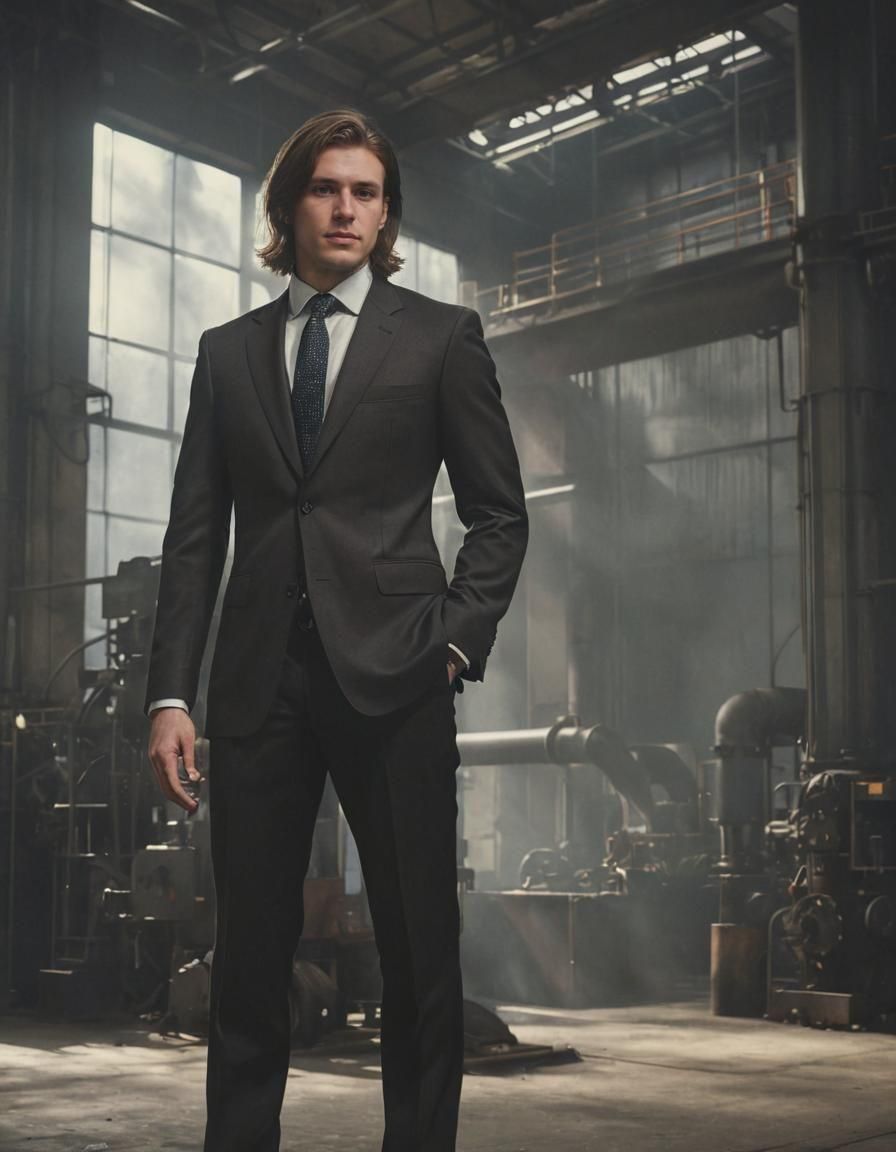 Businessman in Factory: Photorealistic Portrait