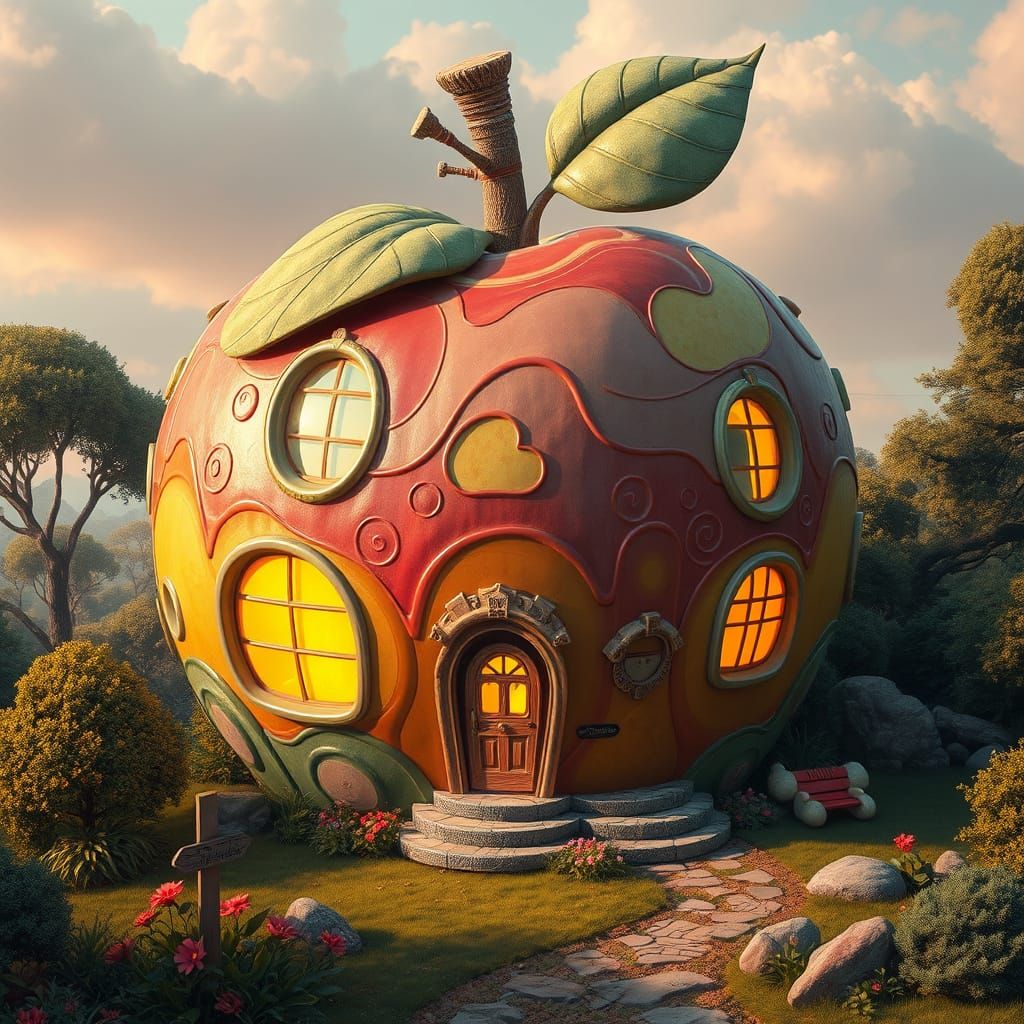 Apple-Shaped House in Photorealistic Style