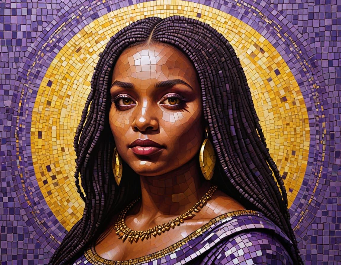 Afrocentric Pop Art Portrait in Vibrant Purple and Yellow