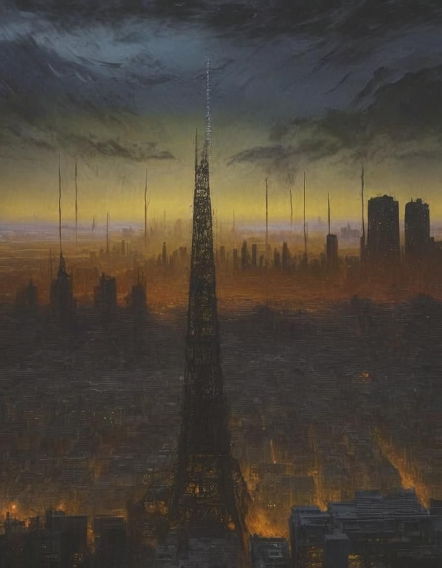 Apocalyptic Wolf-Hyena Creature in Surreal City