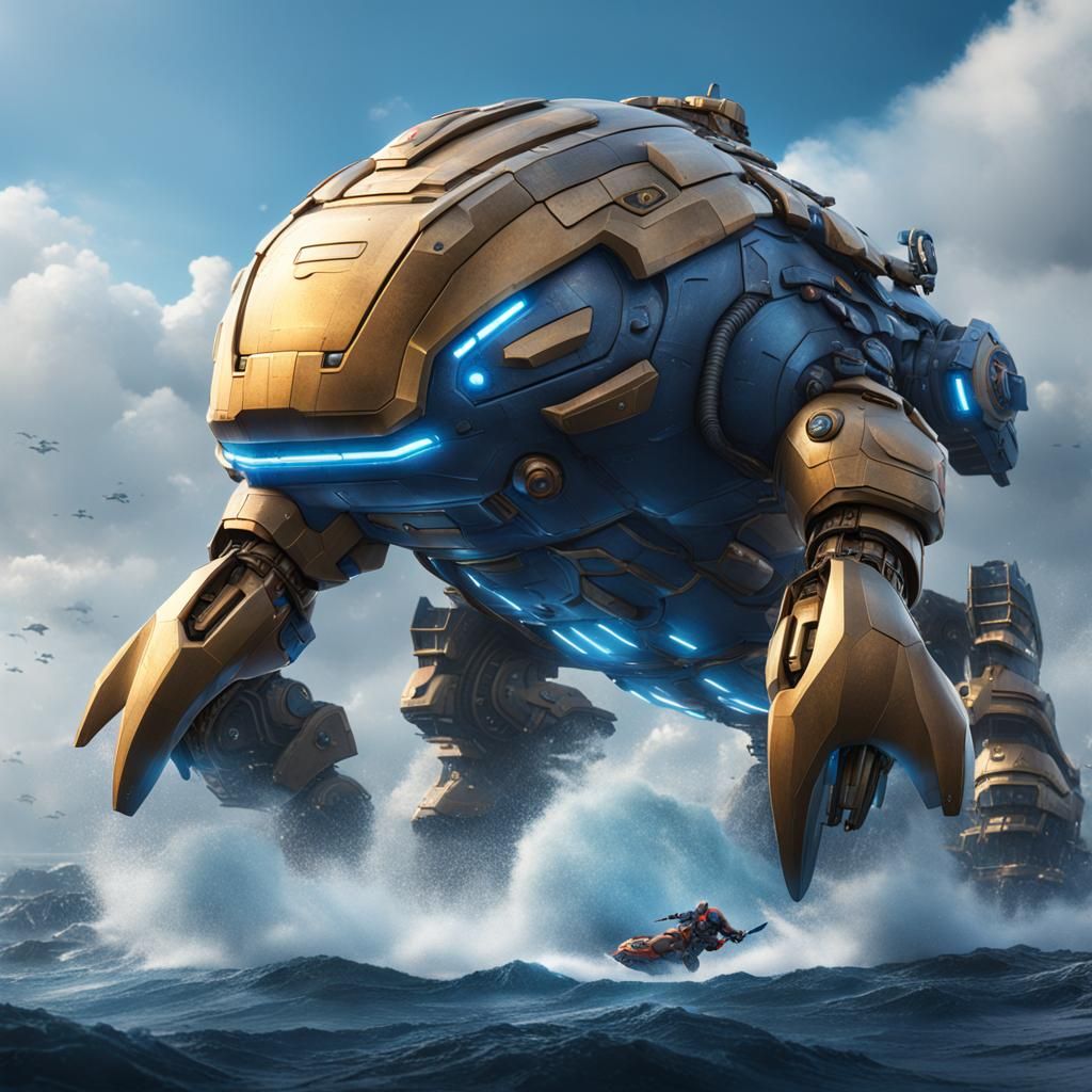 Hyper-Realistic Mecha Wailord: Detailed Matte Painting