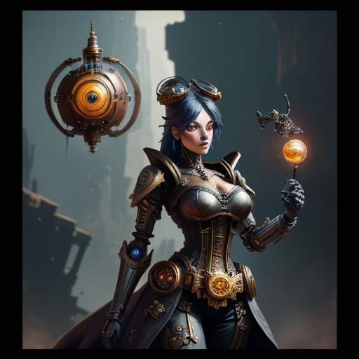 Steampunk Robot Woman Automata in Detailed Digital Painting