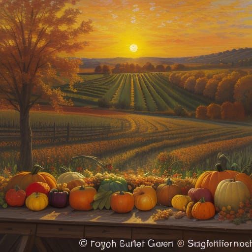 Impressionist Oil Painting of a Bountiful Harvest Table