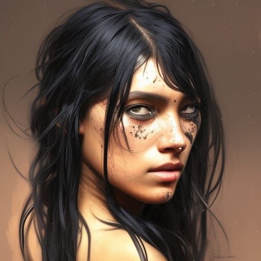 Native American Woman Portrait in Art Nouveau Style