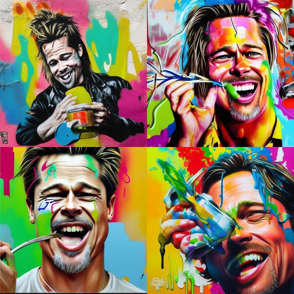 Brad Pitt Laughing: Graffiti Art Portrait