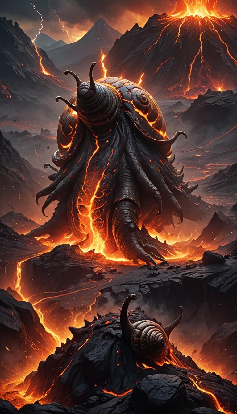 Lava Snail Monster in Volcano: Cinematic Concept Art
