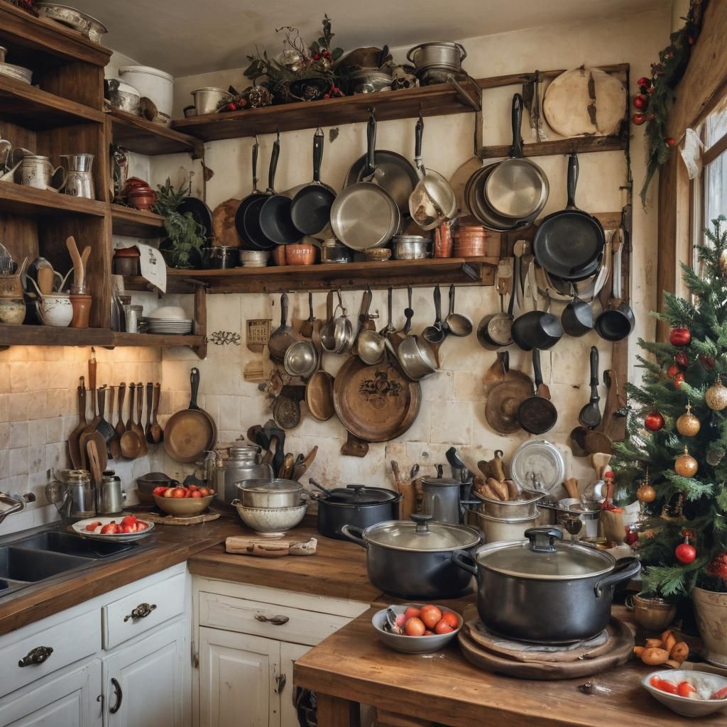 Vintage Christmas Kitchen in Rustic Style