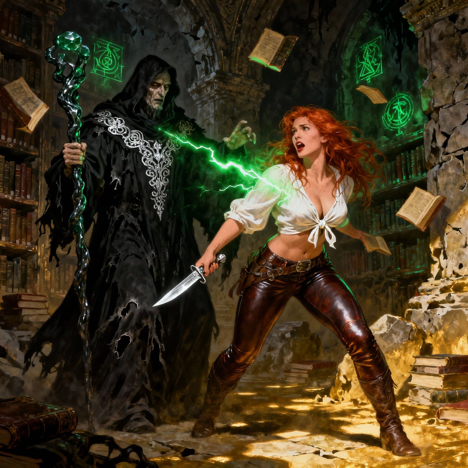 Ginger Adventuress Battles Wizard in Dark Temple