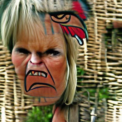 Fierce Tribal Woman with Shaved Head