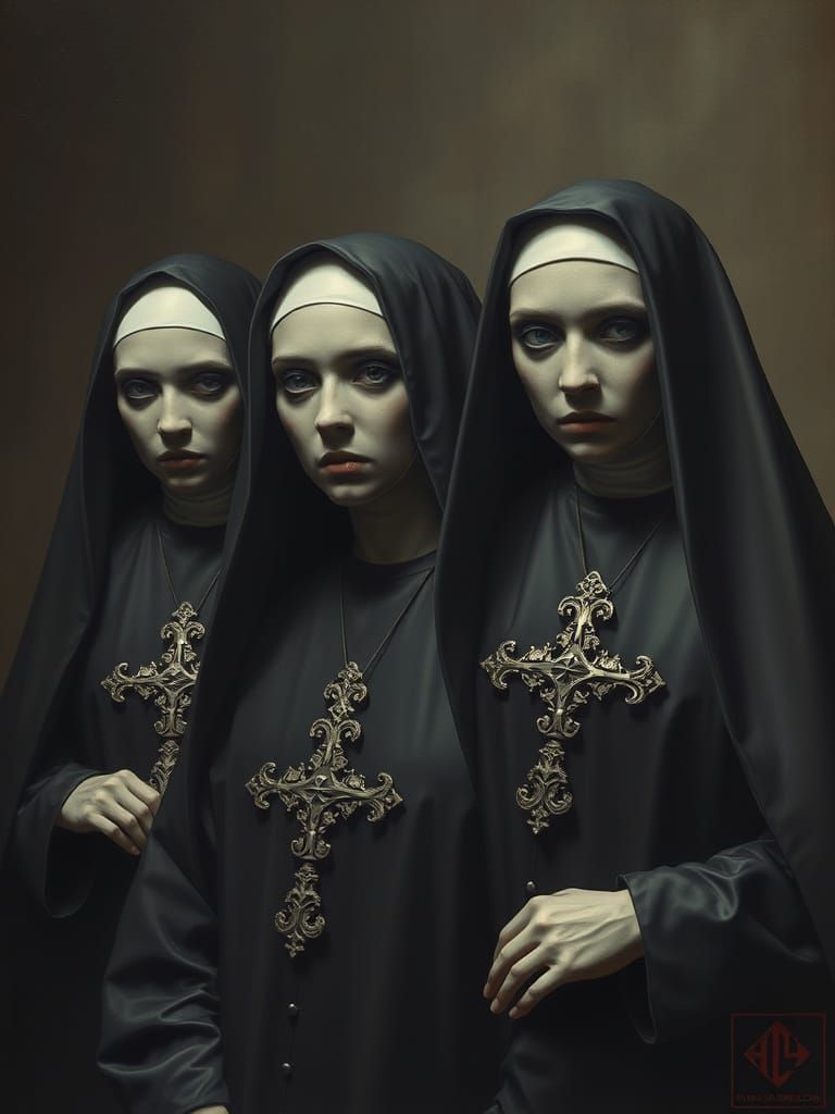 Stern Nuns in Heavy Rubber PVC Habits