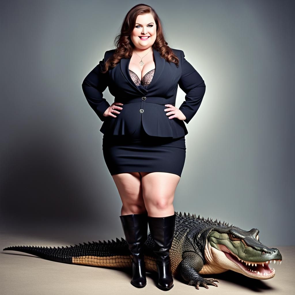 Curvy Woman with Alligator Pet