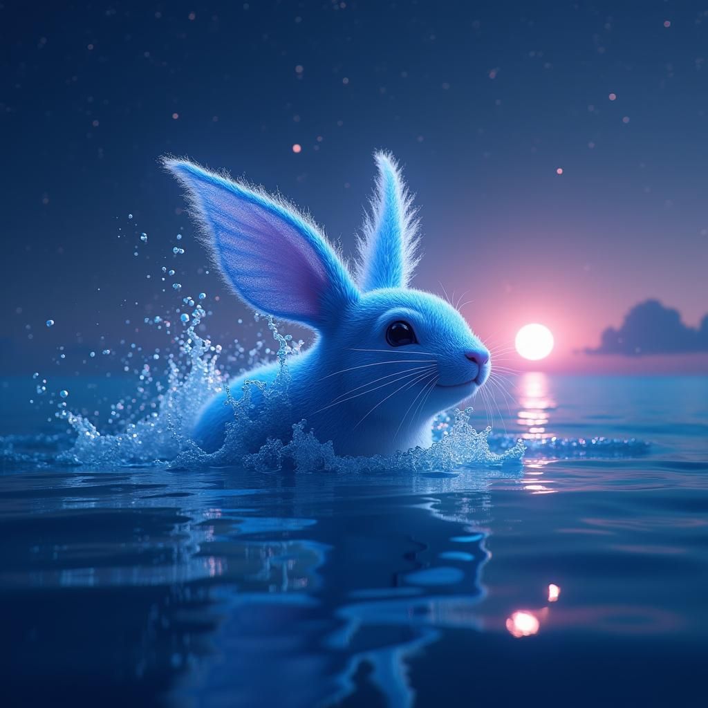 Rabbit's Aquatic Dance: Hyperreal Ocean Dreamscape