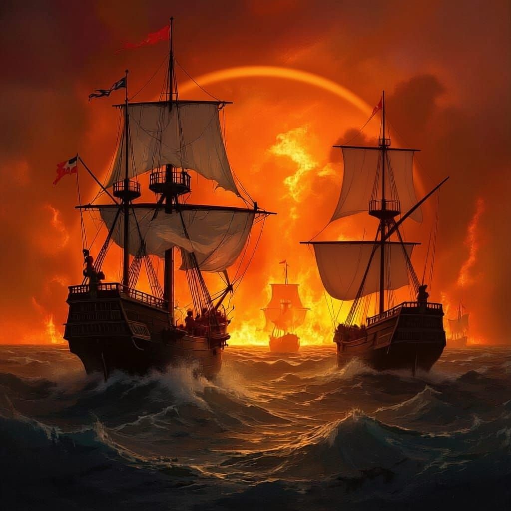 Galleon Battles Pirates in Stormy Seas