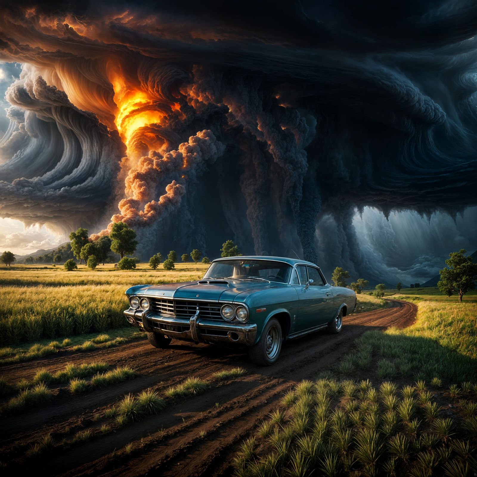 Tornado Over Countryside: Detailed Matte Painting