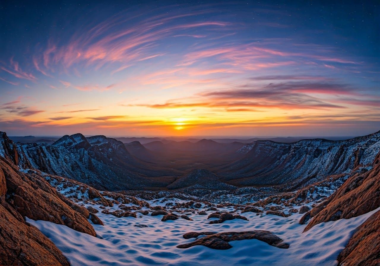 Phantasmagoric Sunset Landscape with Alpine Bushes