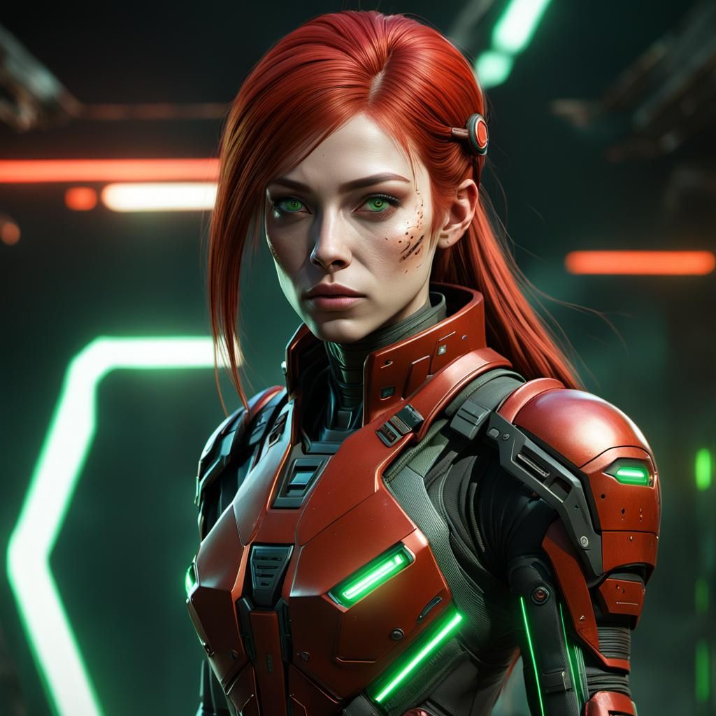 Alien Girl in Cyberpunk Battle Suit: 3D Rendering