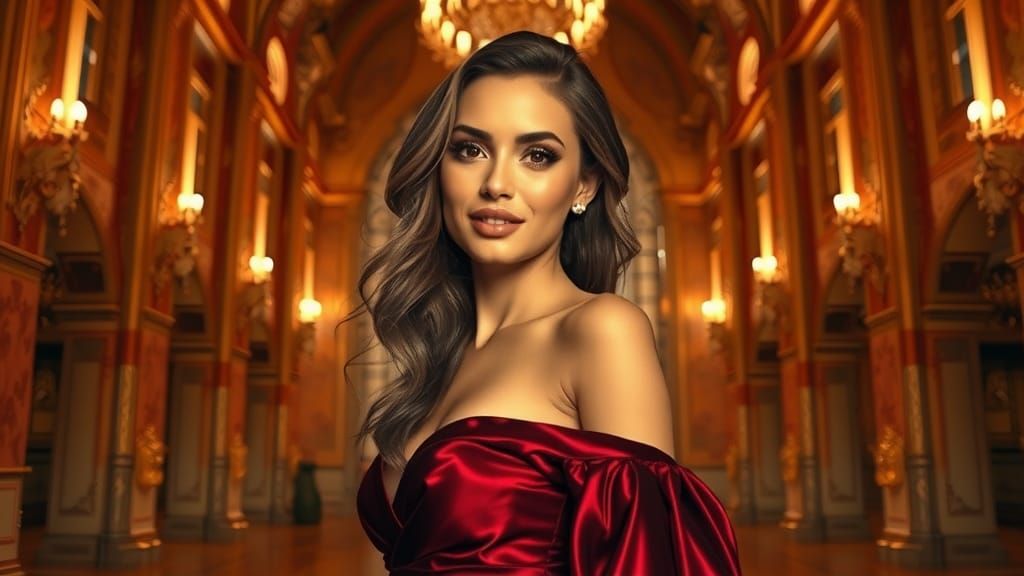 Elegant Woman Posing in Opulent Dreamscape