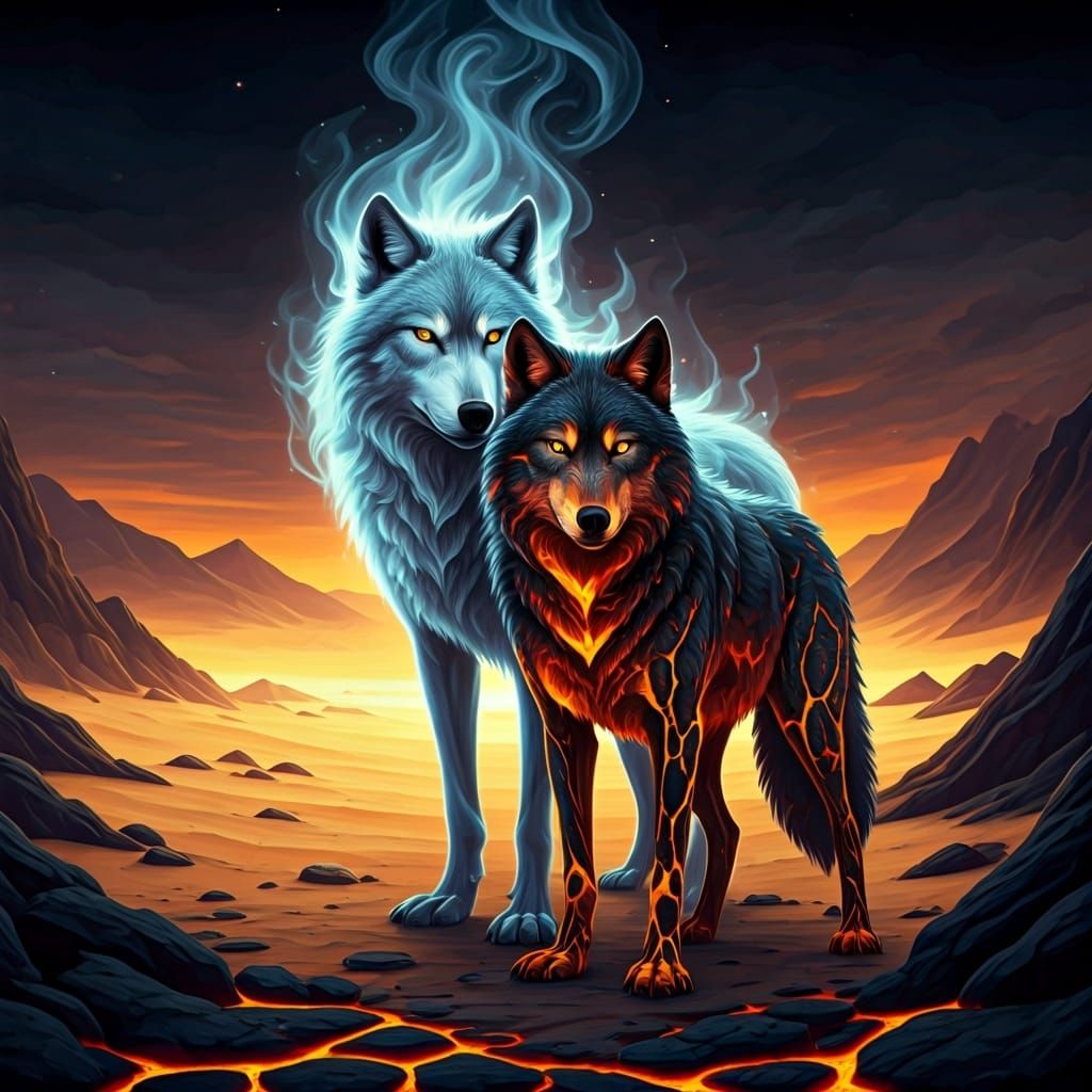 Glowing Wolves in Dreamy Surrealist Landscape
