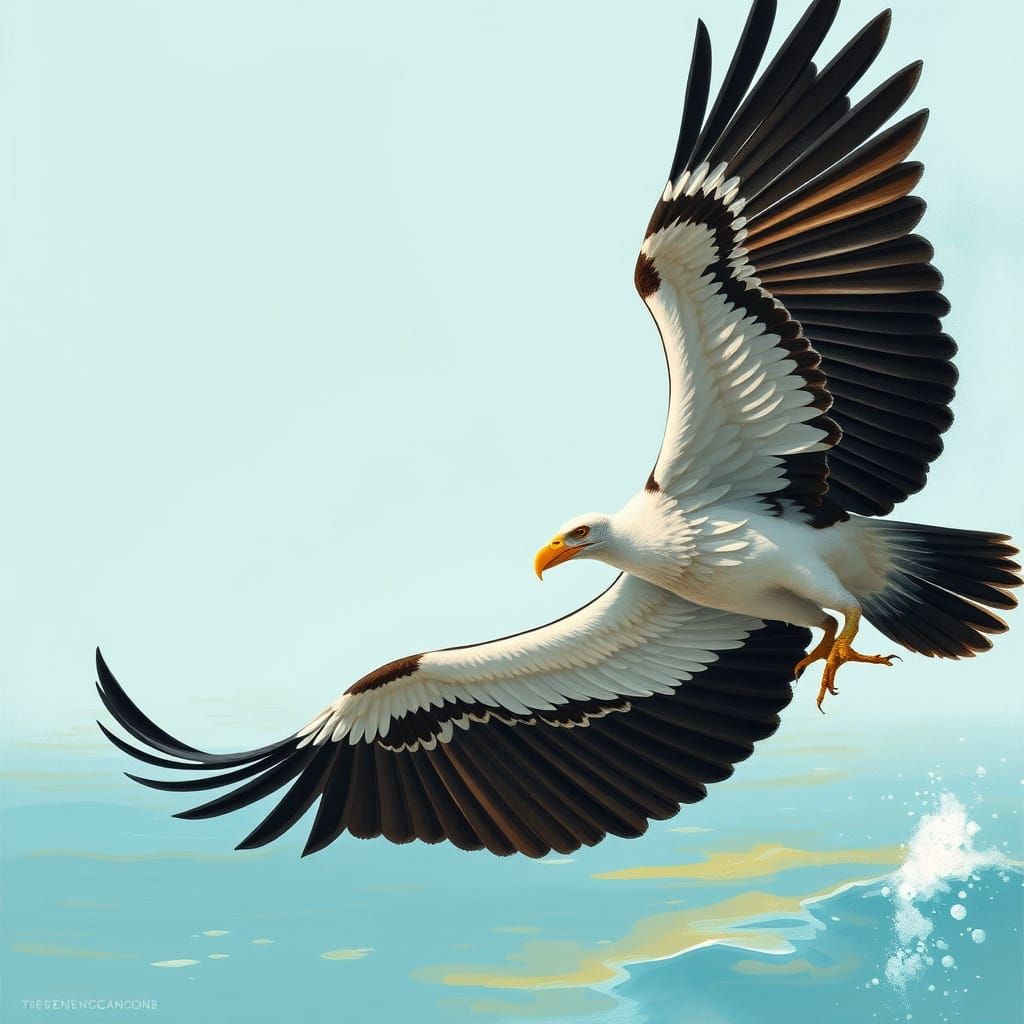 Condor Catching Fish in River, Bird Illustration