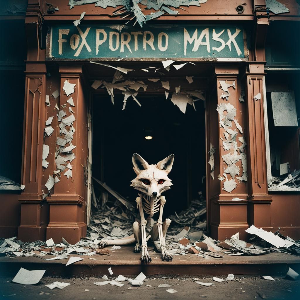 Skeletal Fox Guarding a Forgotten Theater