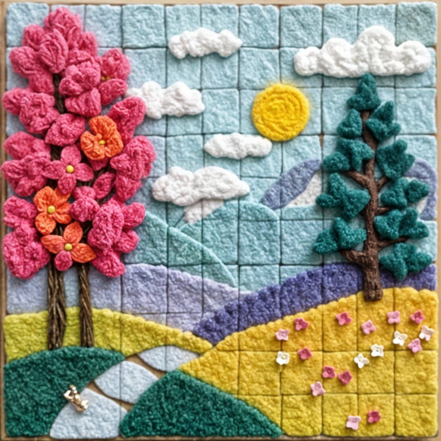 Vibrant Felt Landscape in Mosaic Style