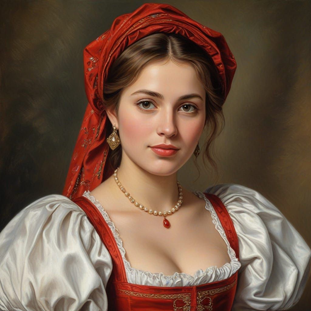 Hungarian Woman Portrait in Baroque Oil Painting Style