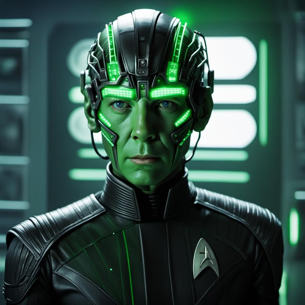 Dystopian Borg Scene with Artificial Green Light