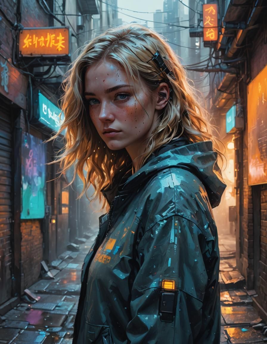 Cyberpunk Portrait of a Woman in Alleyway