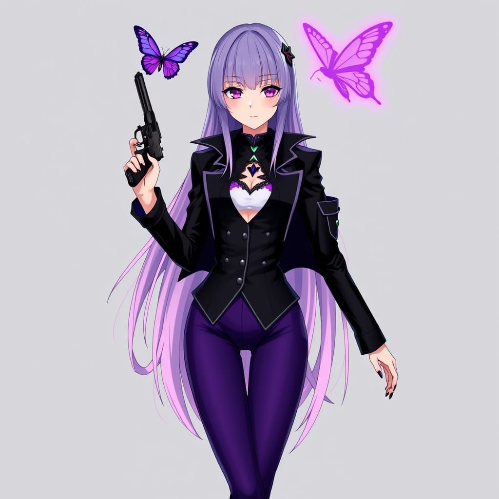 Anime Girl Villain Ensnared by Dark Butterfly in Elegant Cyb...