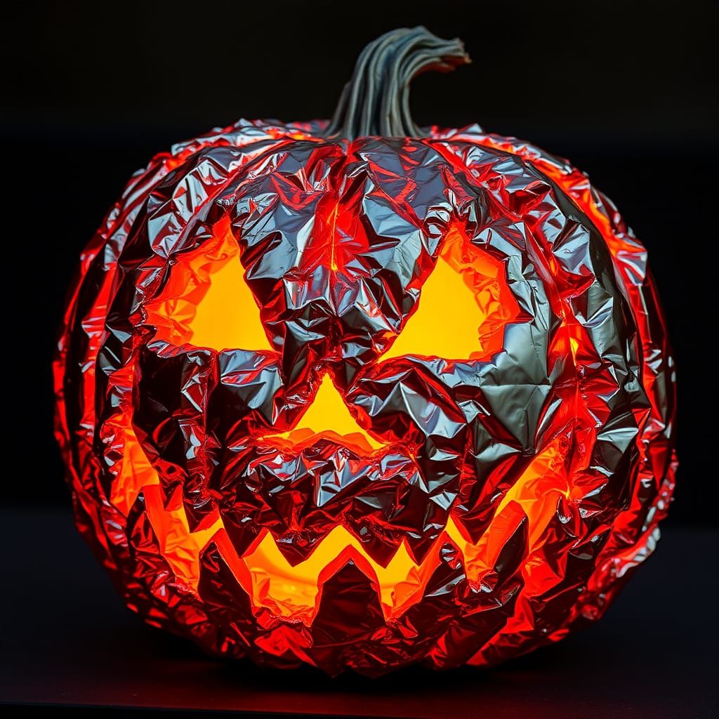 Realistic Tinfoil Jack o' Lantern: Digital Art
