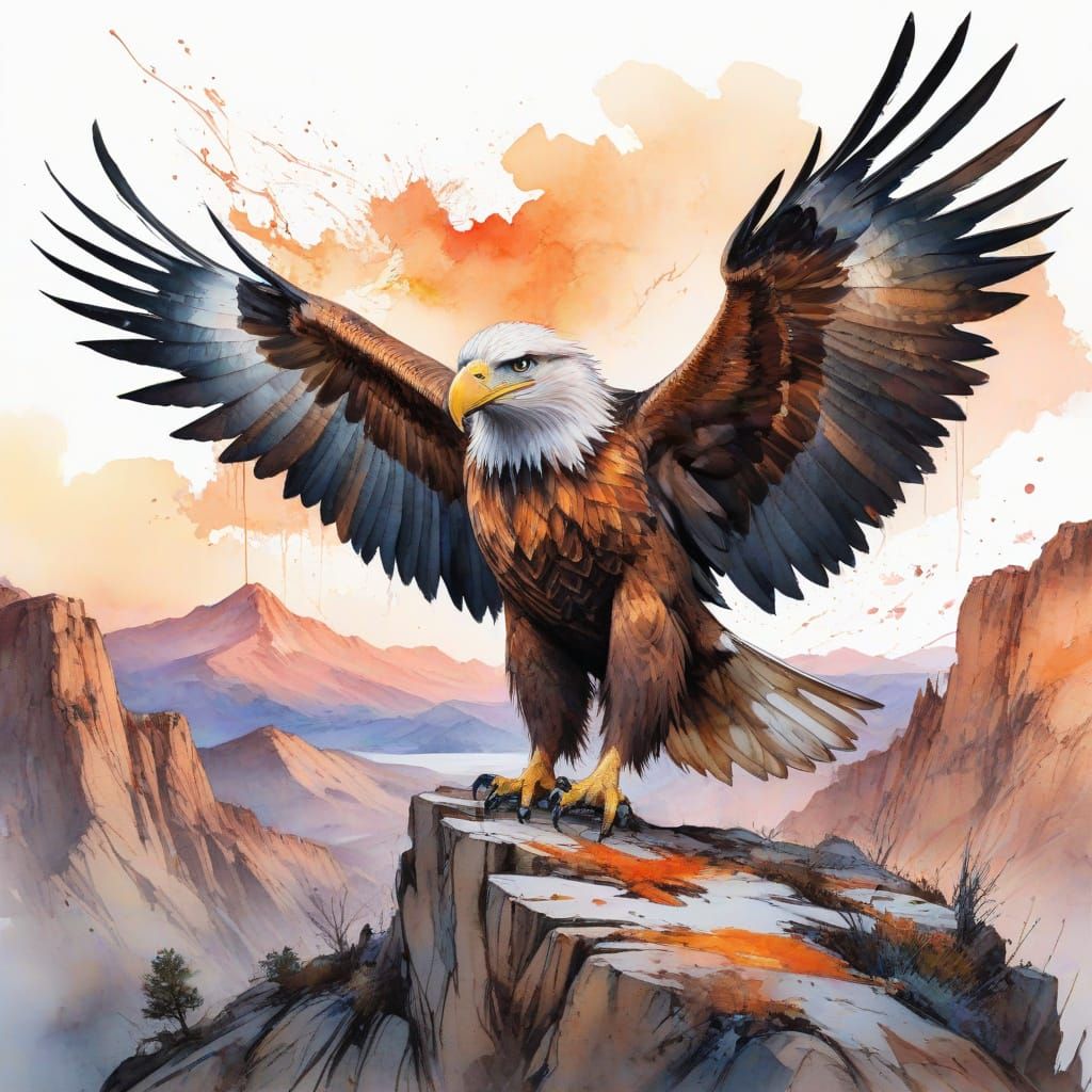 Ethereal Eagle soars above rugged mountain cliffs amidst vib...