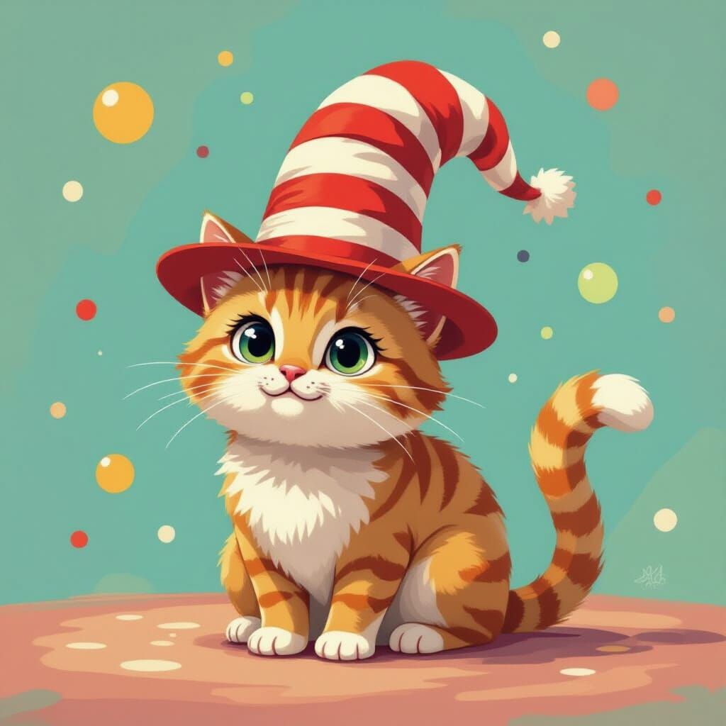 Whimsical Cat Germ Wearing a Dr. Seuss Hat