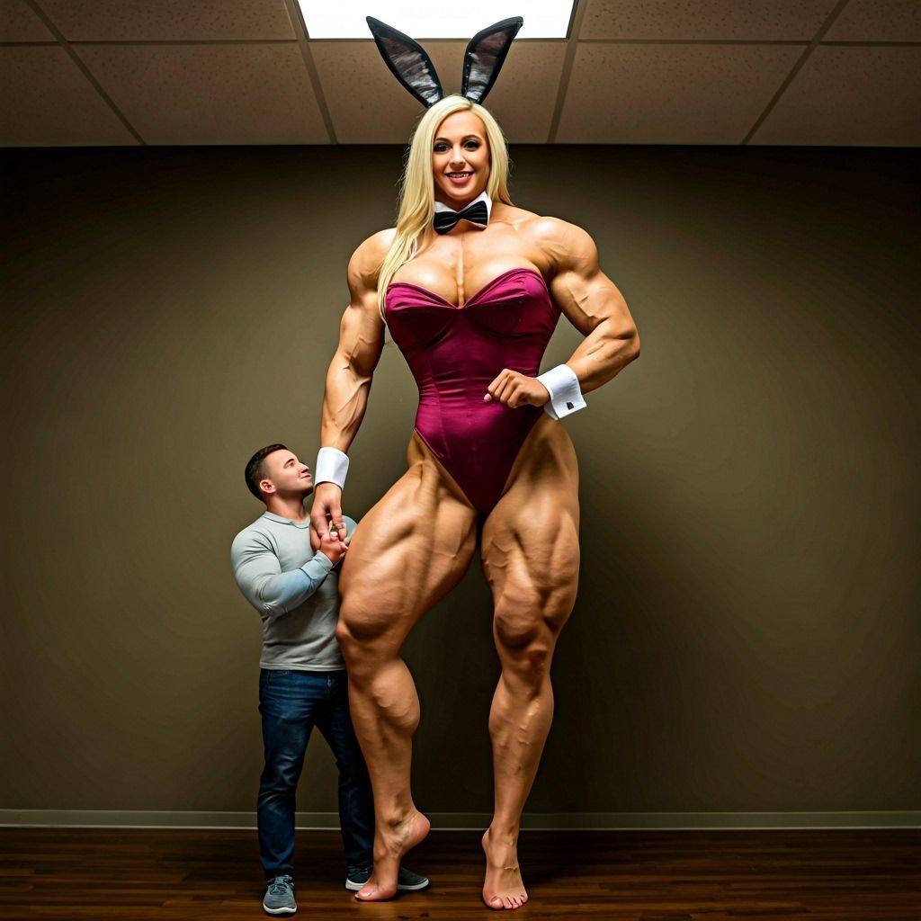 Muscular Blonde Bunny Woman, Taller Than A Basketball Net