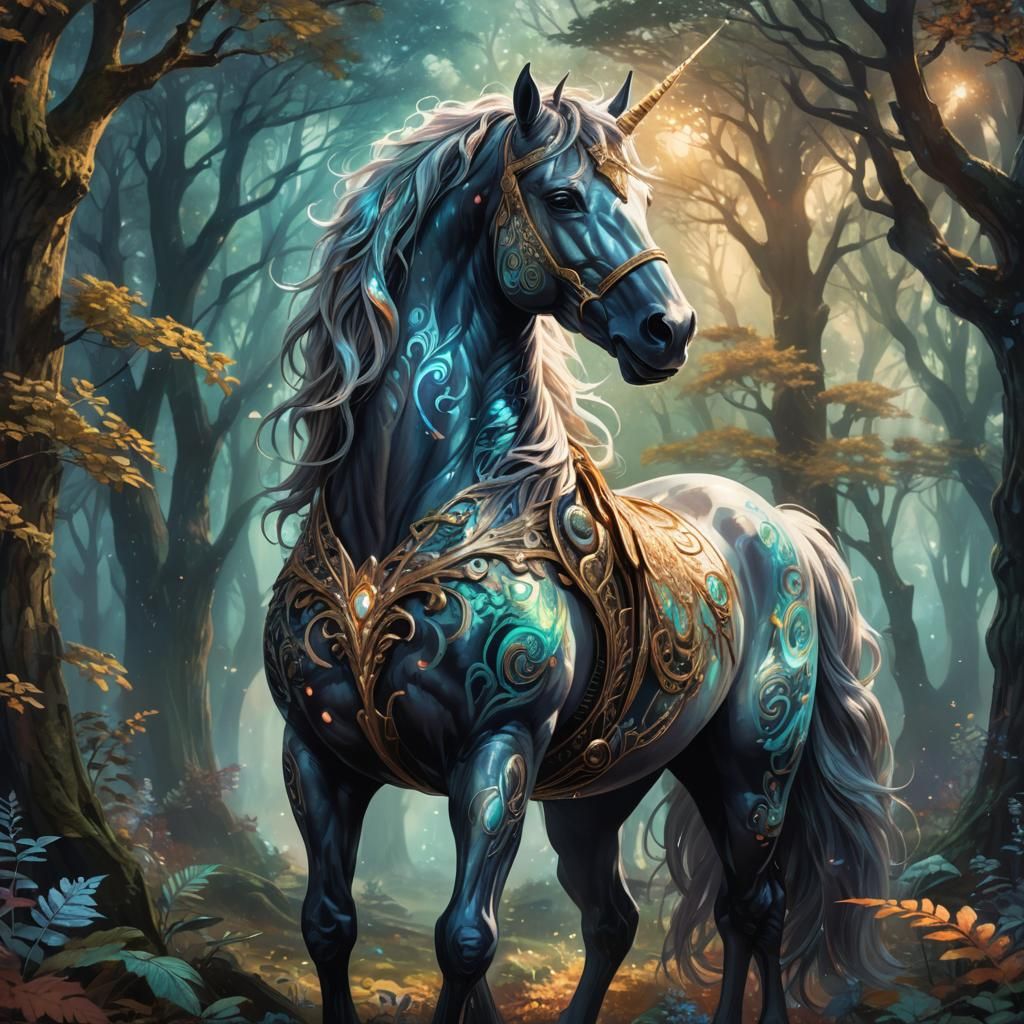 Majestic Mythical Horse in Mystical Forest