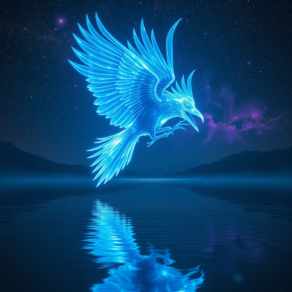 Ethereal Raven Spirit Soaring Above Lake