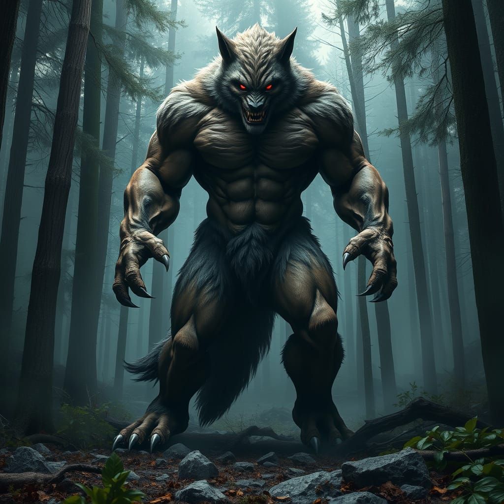 Menacing Forest Creature Emerges from Dark Woods in Cyberpun...