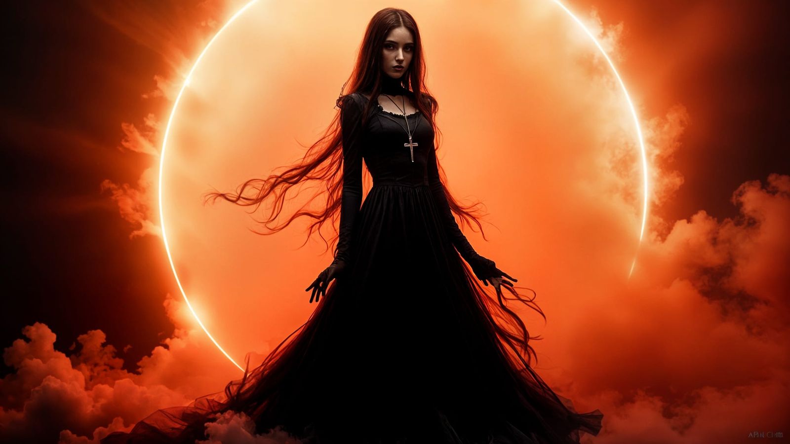Beautiful Gothic Woman in Black Dress Photo