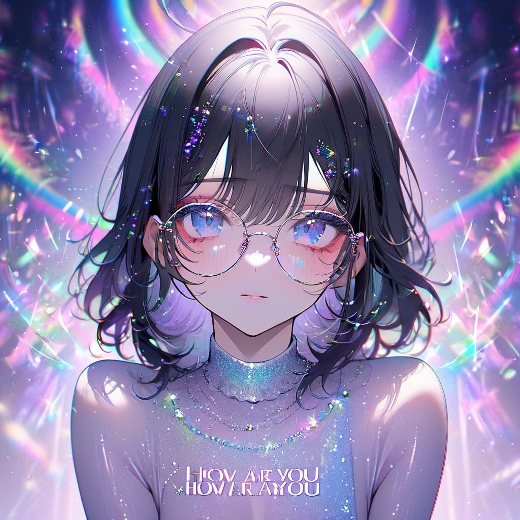 Anime Girl with Glittery Hair and Blue Eyes in Elegant Anime...