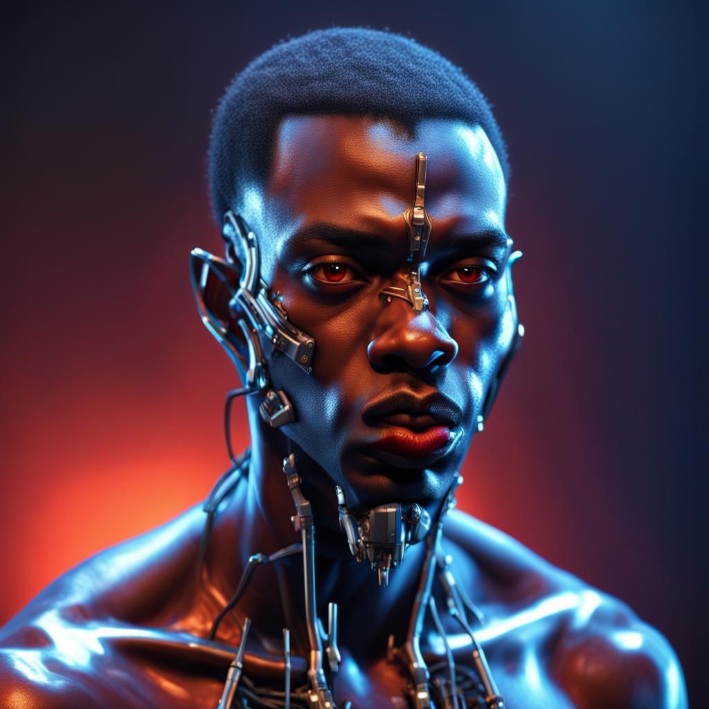 Cybernetic Vampire in Futuristic Cityscape, Hyperrealistic A...