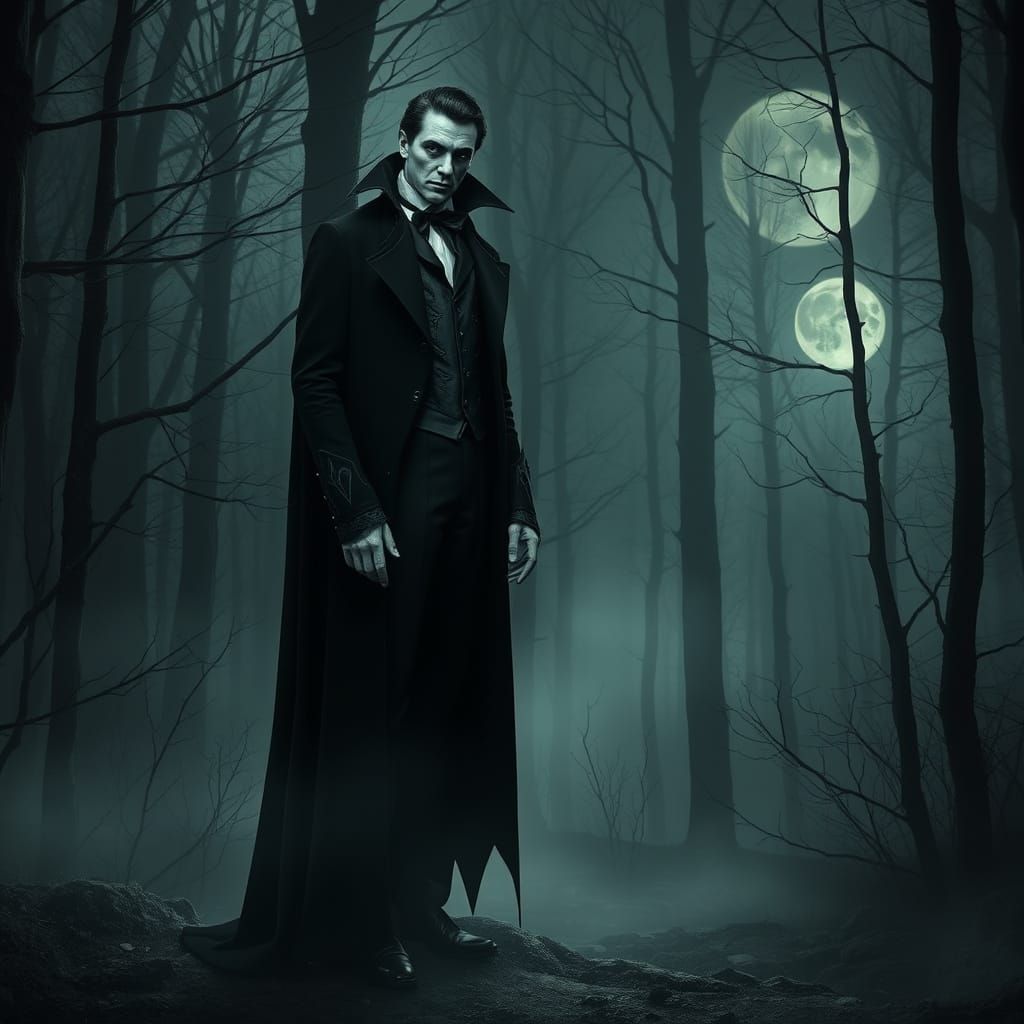 Mysterious Vampire in Moonlit Forest