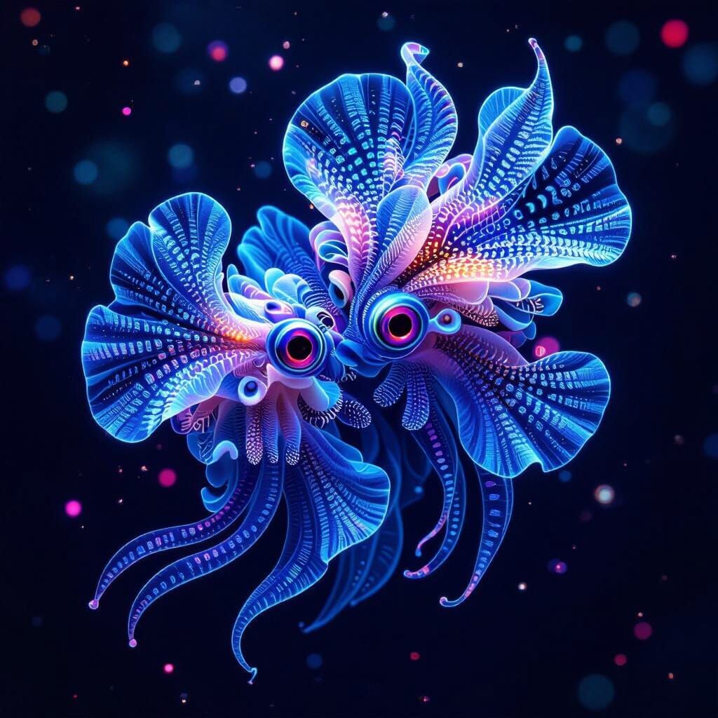 Hybrid Sea Slugs in Deep-Sea, UHD Digital Art