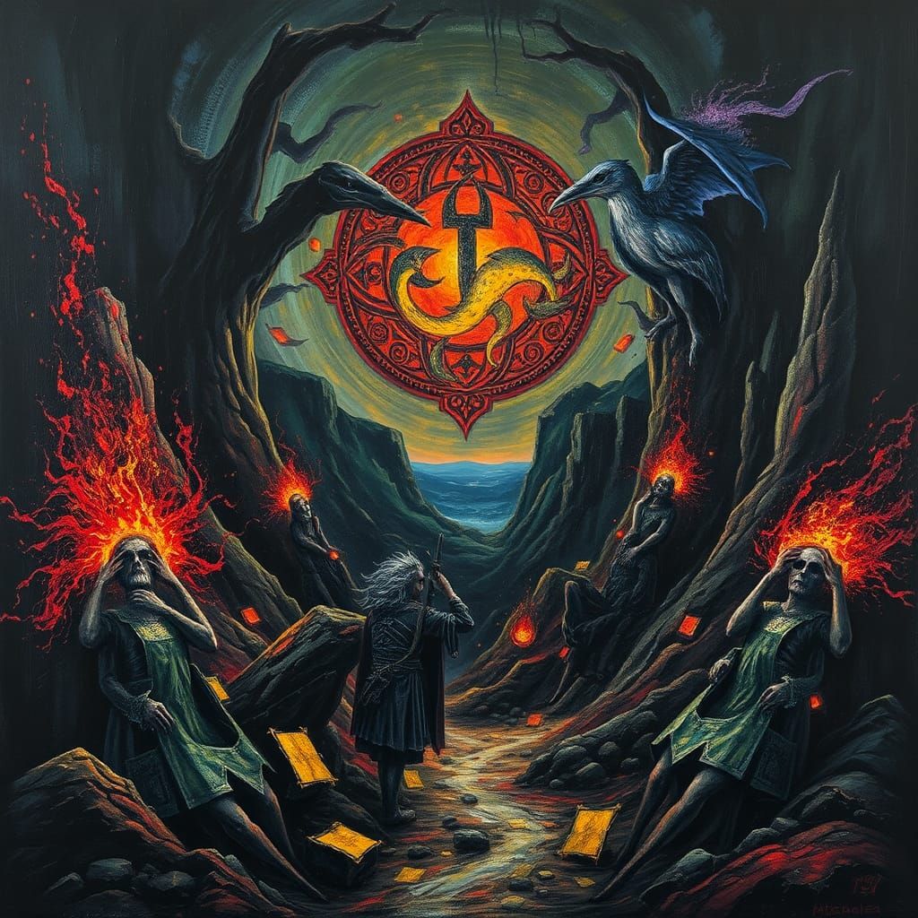 Mysterious Dark Heavy Metal Cover Art in Impasto Style