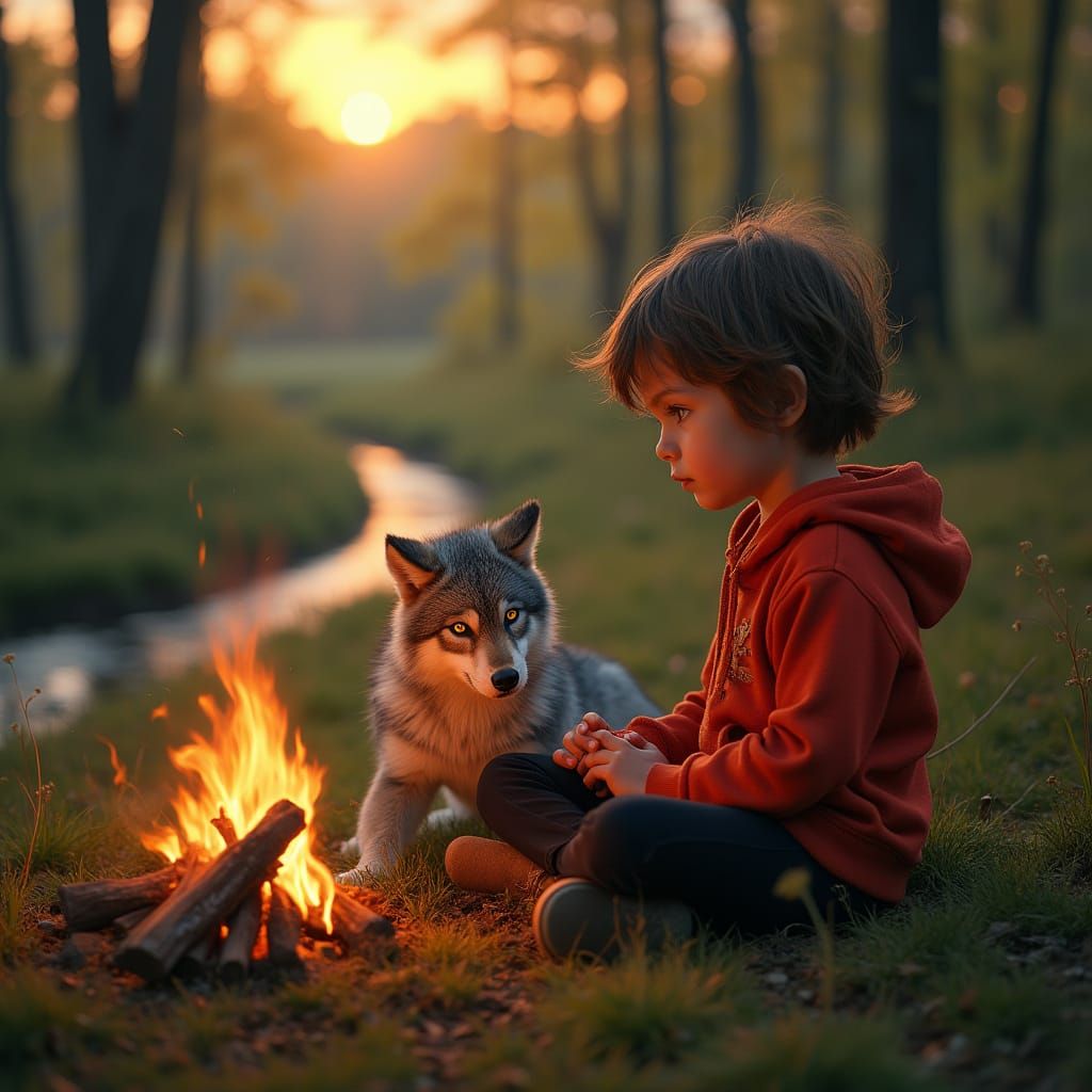 Girl Surrounded by Nature's Warmth in a Serene Forest Scene