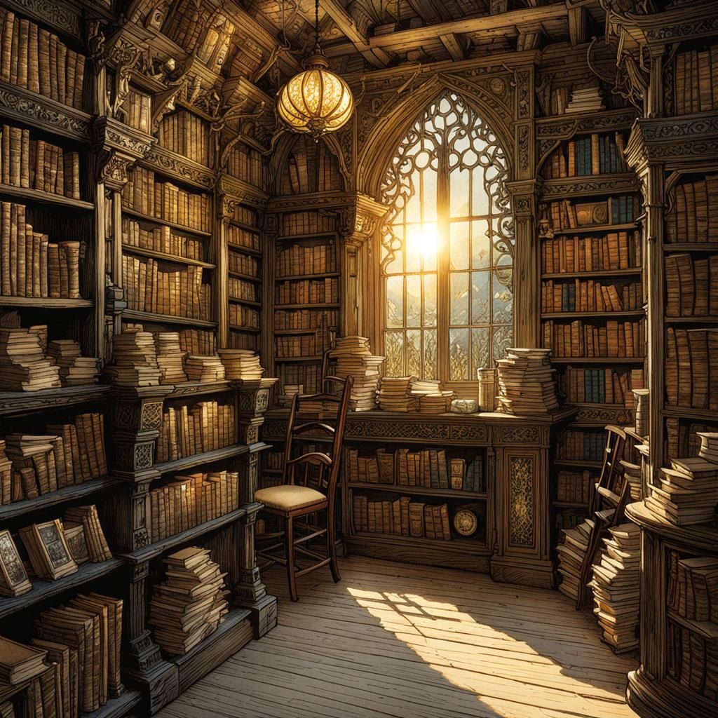 Intricate Book Shop Illustration in Fantasy Style
